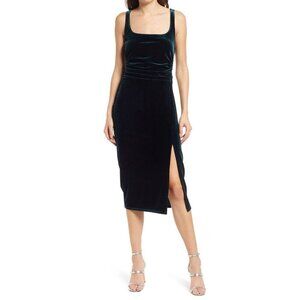 Women’s Velvet DRESS Square Neck Emerald Slit HOCO DARK romantic vamp Whimsigoth